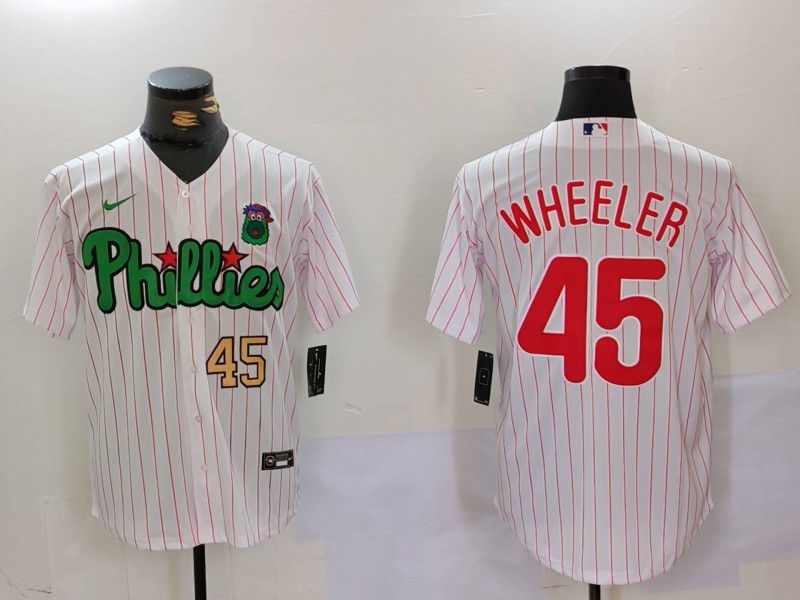 Men Philadelphia Phillies #45 Wheeler White stripe Second generation Joint Name 2024 Nike MLB Jersey style 2->green bay packers->NFL Jersey